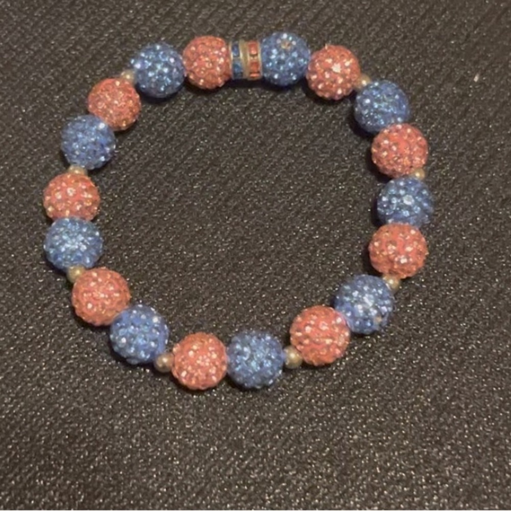 3 rhinestone bracelets- 1 blue/pink/silver - 1 blue/black - 1 pink/silver